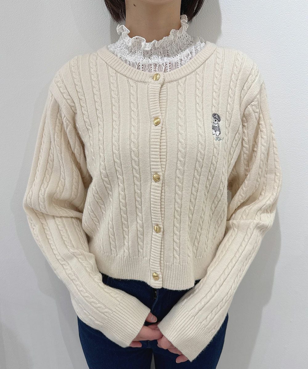 シュナウザー刺繍ケーブルニットカーディガン/F i.n.t [57AJ04j002