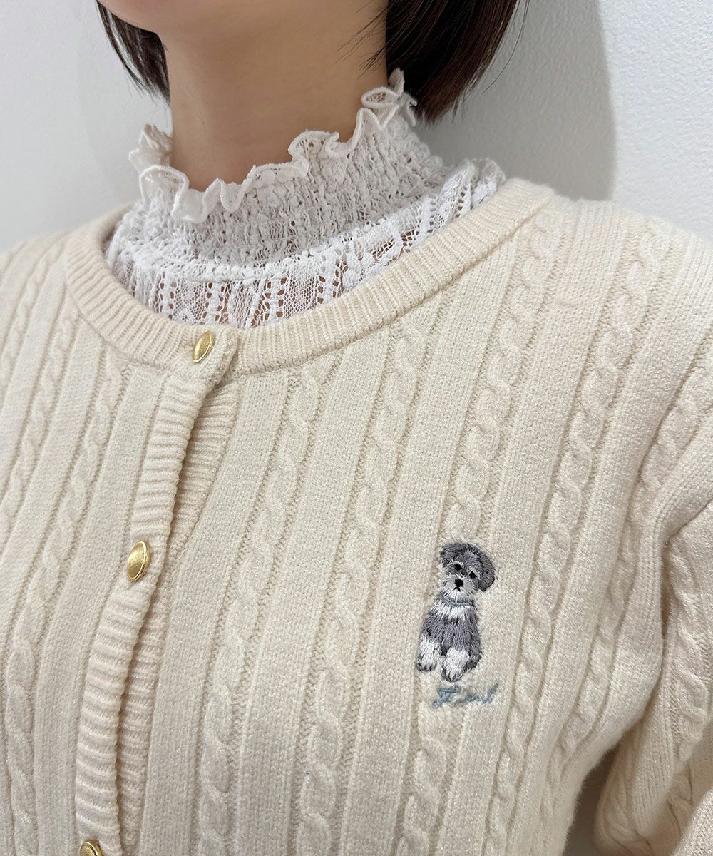 シュナウザー刺繍ケーブルニットカーディガン/F i.n.t [57AJ04j002