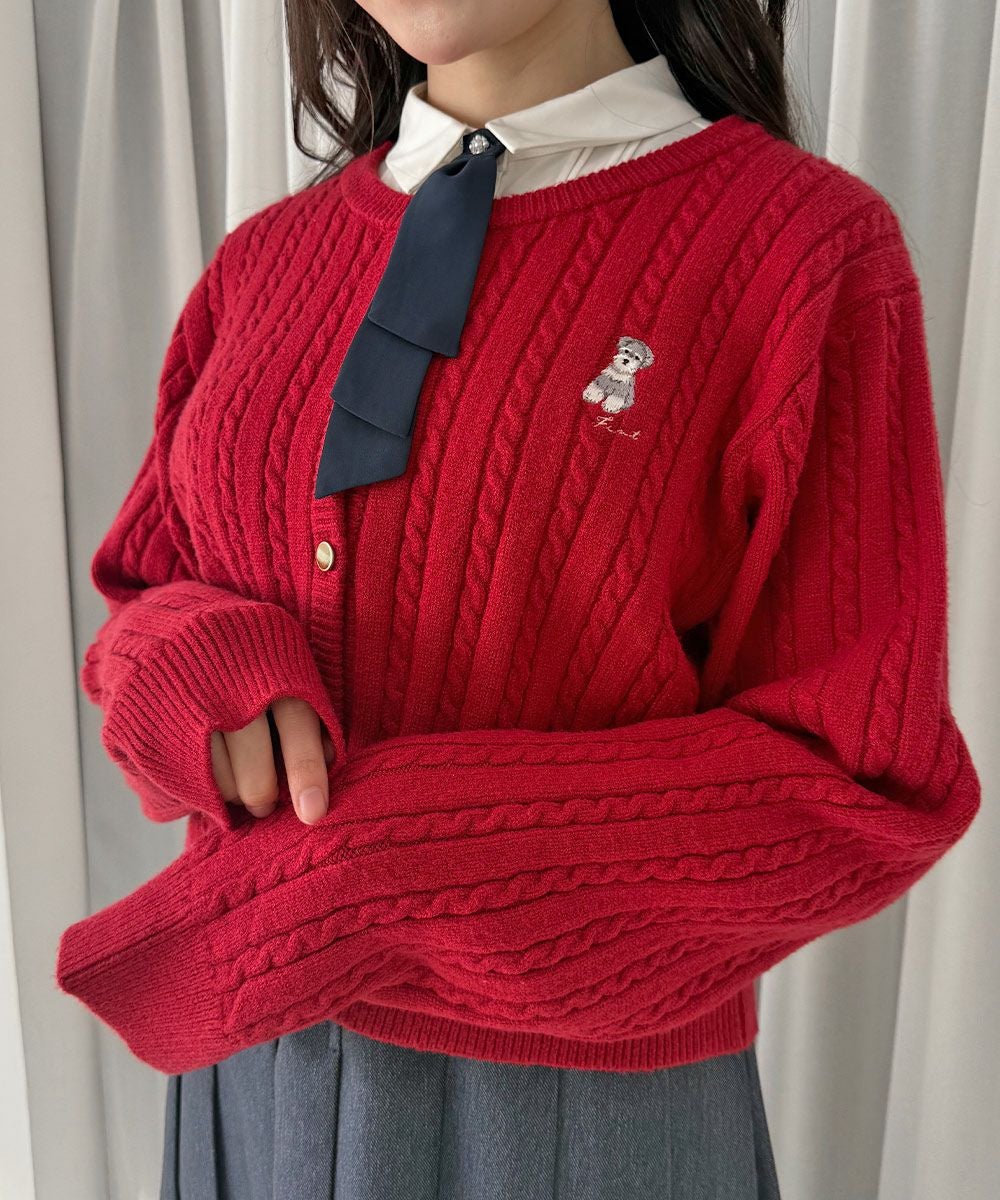 シュナウザー刺繍ケーブルニットカーディガン/F i.n.t [57AJ04j002