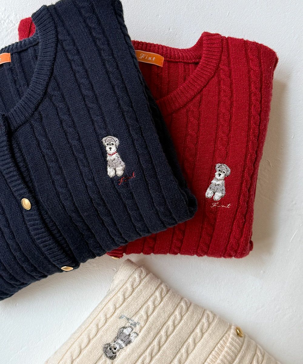 シュナウザー刺繍ケーブルニットカーディガン/F i.n.t [57AJ04j002