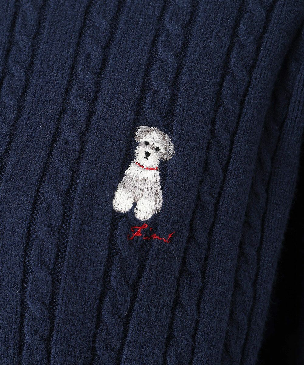 シュナウザー刺繍ケーブルニットカーディガン/F i.n.t [57AJ04j002