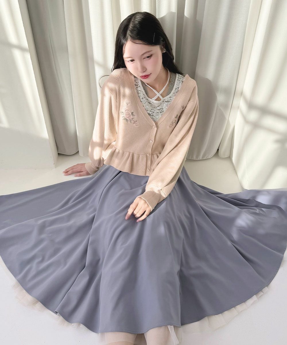 ローズ刺繍ペプラムニットカーディガン/an another angelus