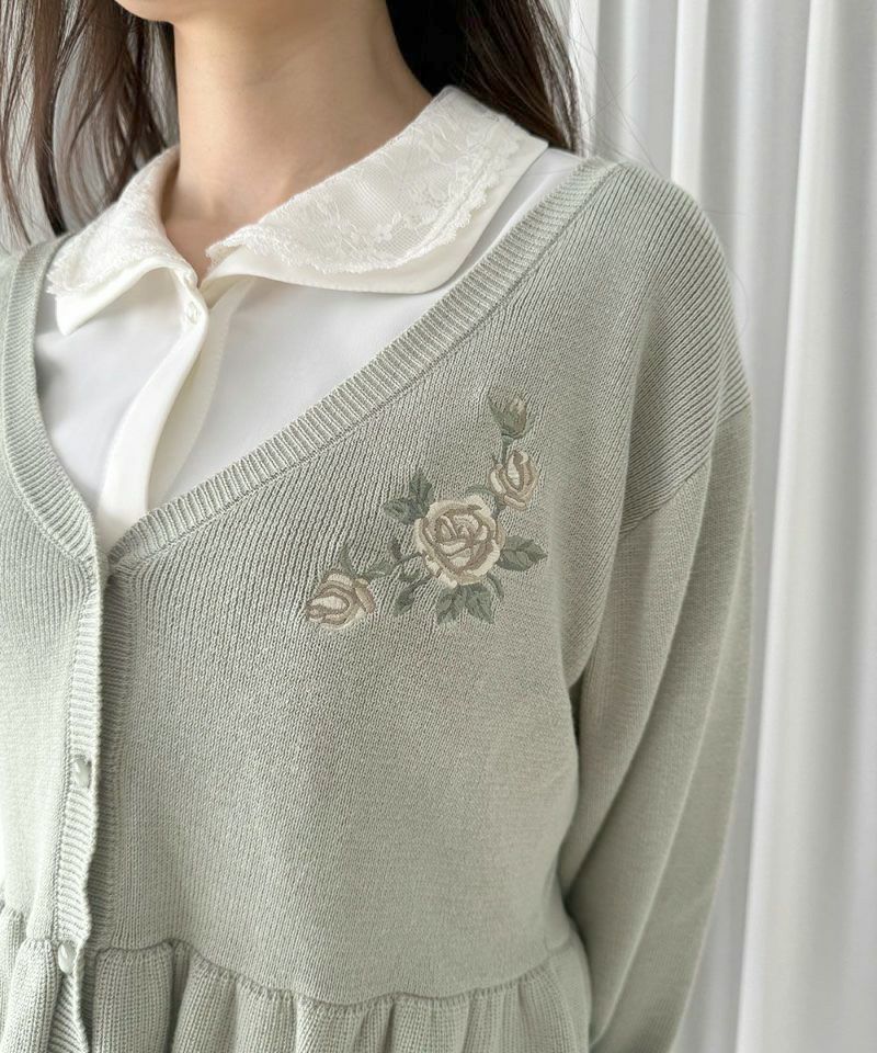 ローズ刺繍ペプラムニットカーディガン/an another angelus