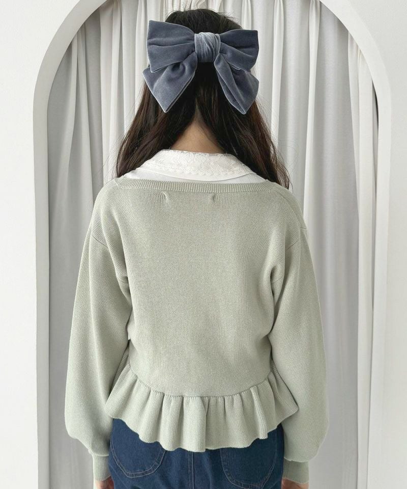 ローズ刺繍ペプラムニットカーディガン/an another angelus