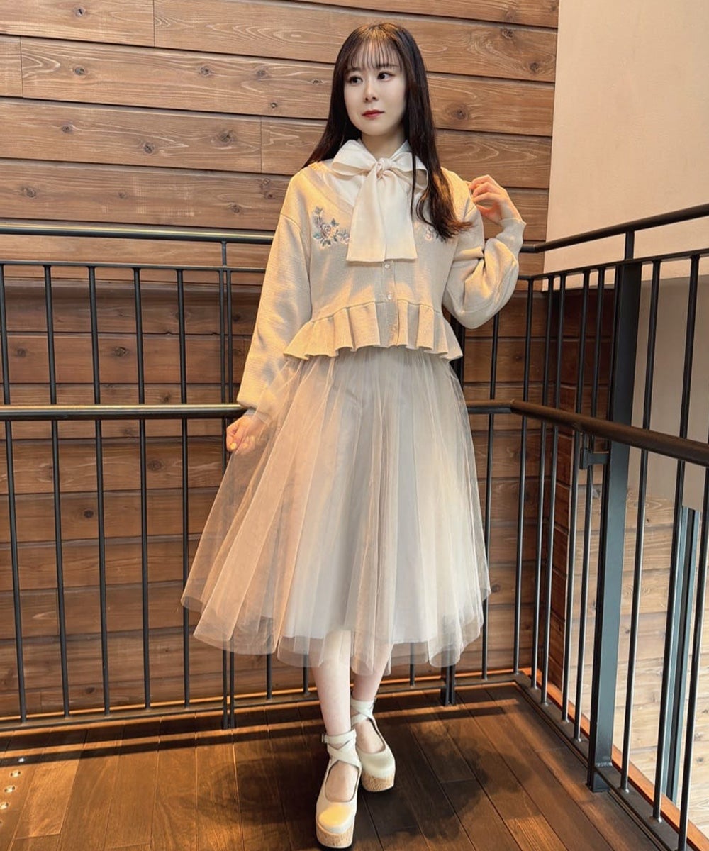 【希少アーカイブ】アン・ドゥムルメステール ローゲージ ニットベスト ベルギー製 ローズ刺繍ペプラムニットカーディガン/an another angelus