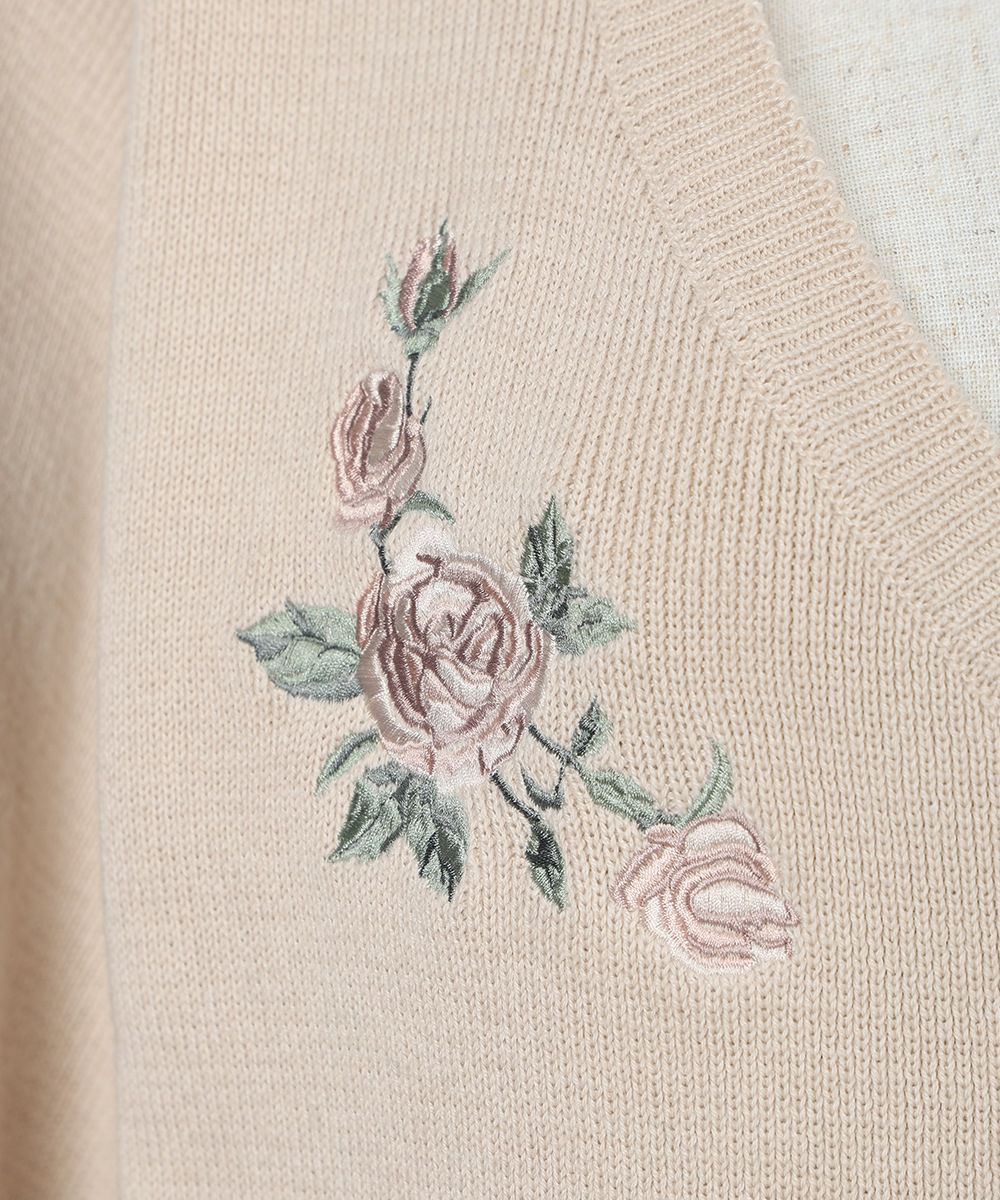 ローズ刺繍ペプラムニットカーディガン/an another angelus