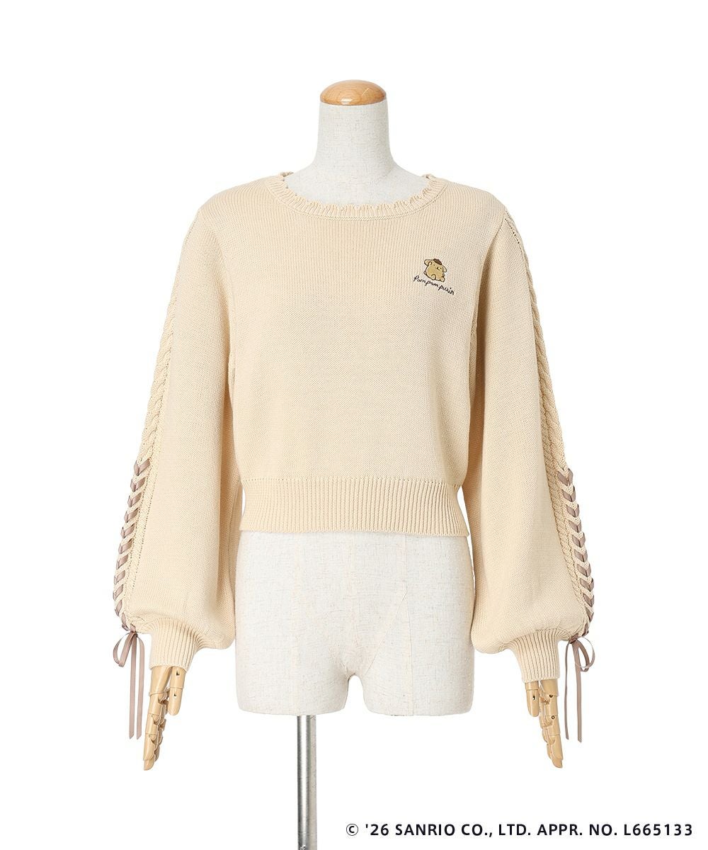 袖レースアップニットプルオーバー/ポムポムプリン/F i.n.t