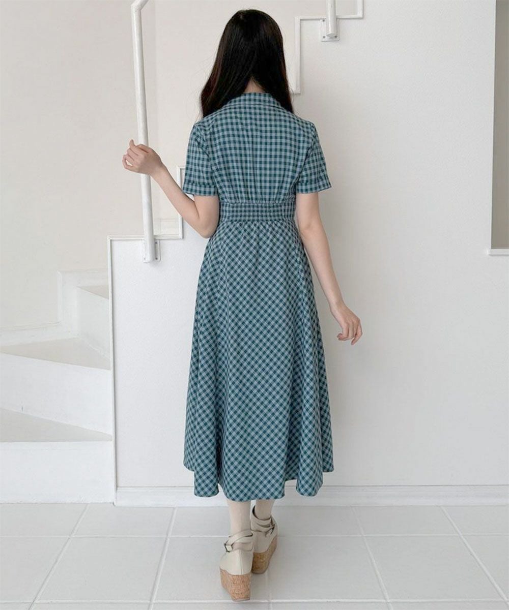 再入荷】レトロギンガム開衿ワンピース/an another angelus