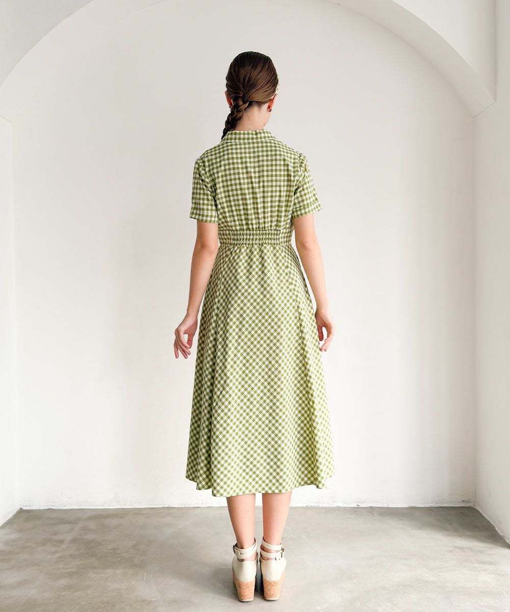 再入荷】レトロギンガム開衿ワンピース/an another angelus