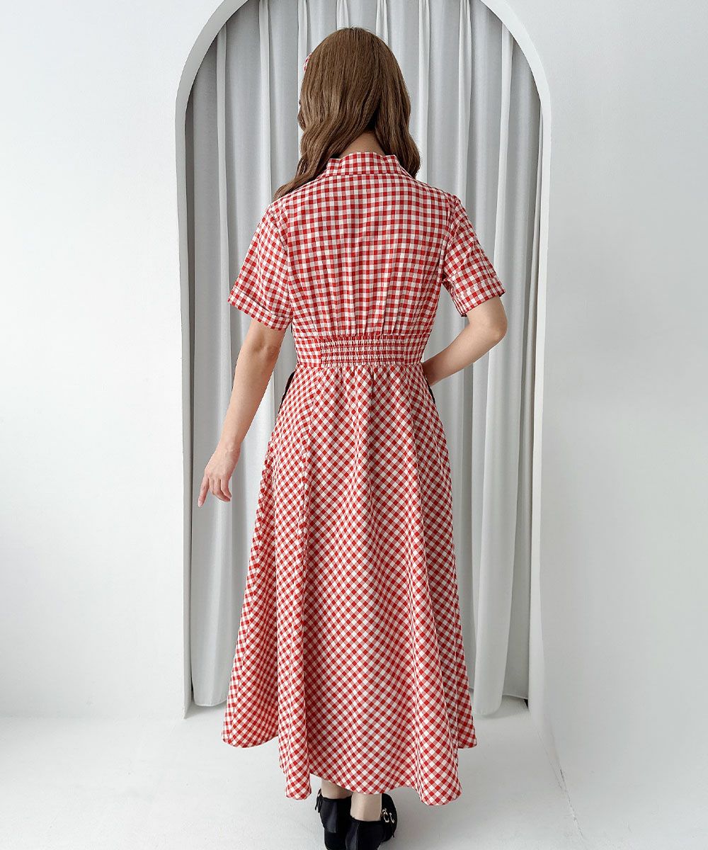 再入荷】レトロギンガム開衿ワンピース/an another angelus