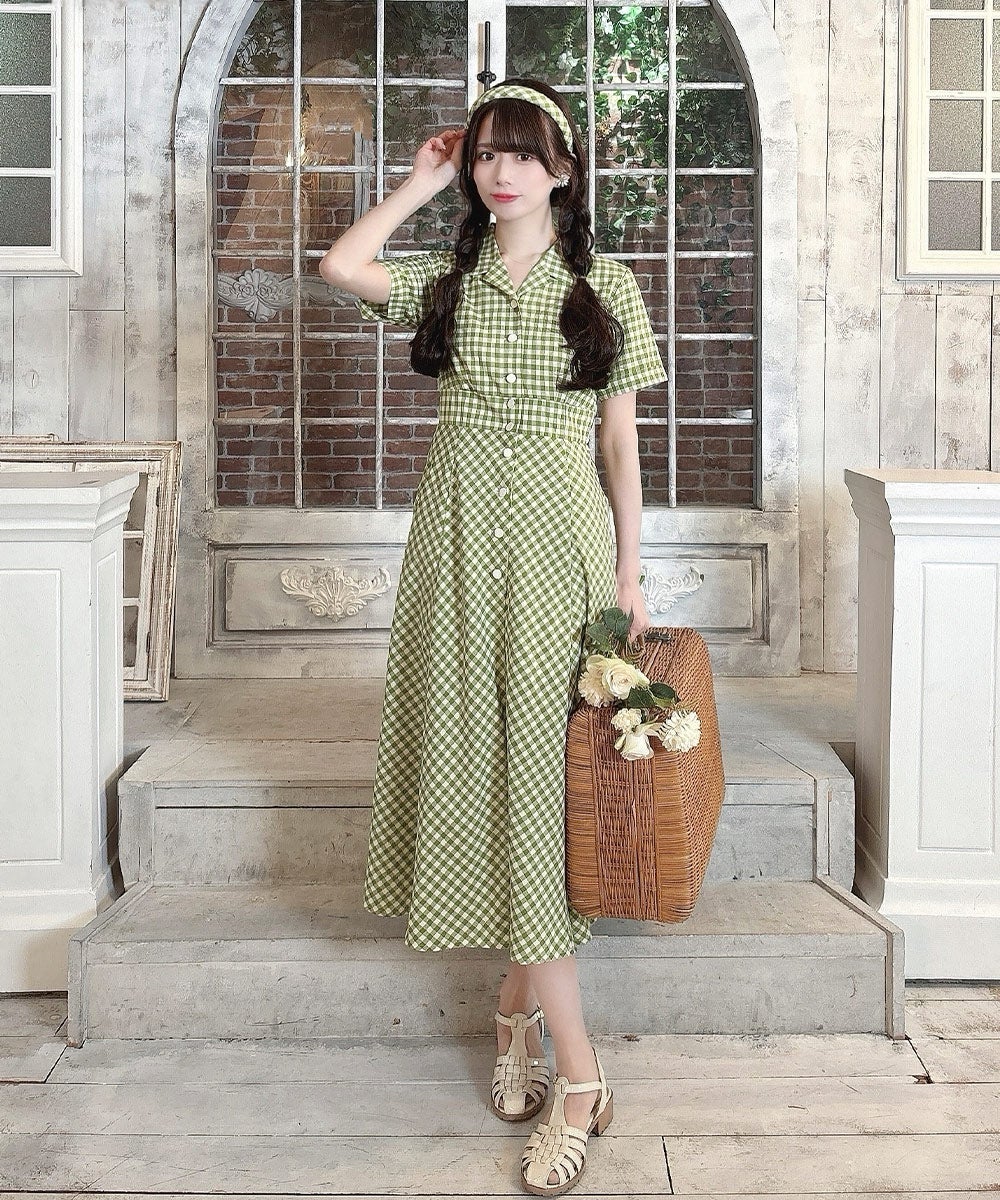 再入荷】レトロギンガム開衿ワンピース/an another angelus 再入荷】レトロギンガム開衿ワンピース/an another angelus