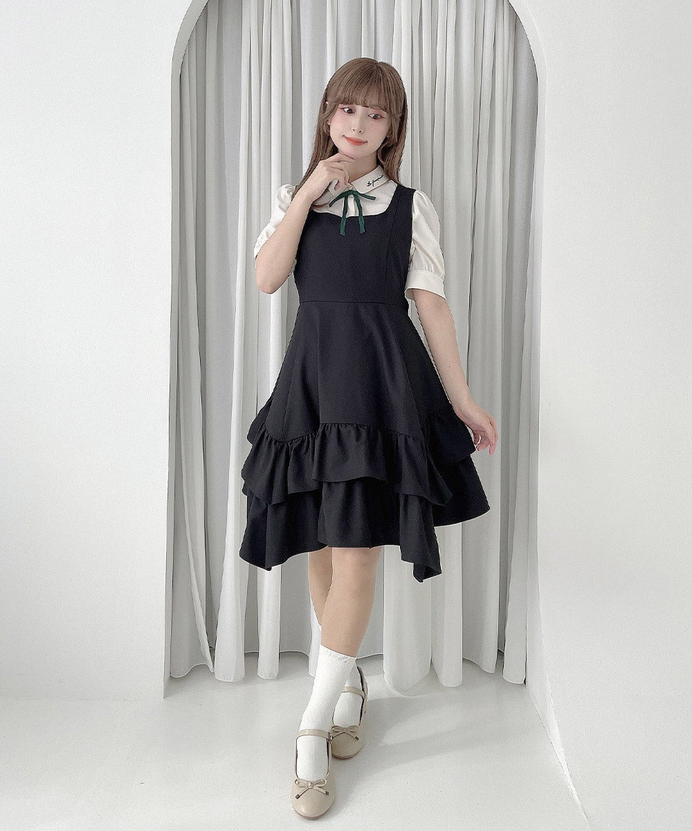 再入荷】ボリュームフリルヘムミニジャンパースカート/F i.n.t