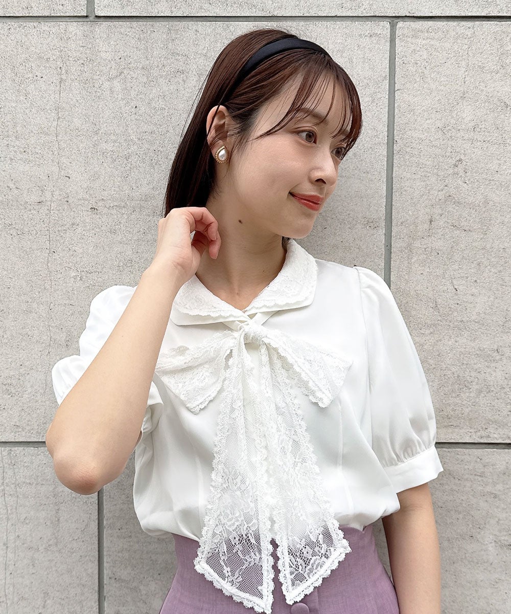 an another angelus ♡ レーシーチュールレースブラウス □バックリボンコットンレースブラウス/an another angelus