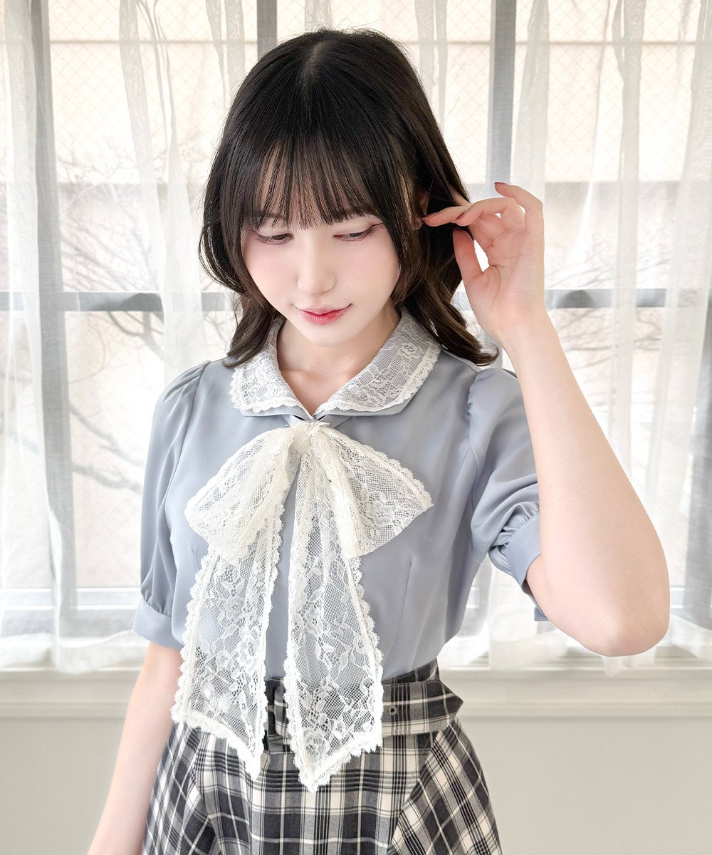 an another angelus ♡ レーシーチュールレースブラウス □バックリボンコットンレースブラウス/an another angelus