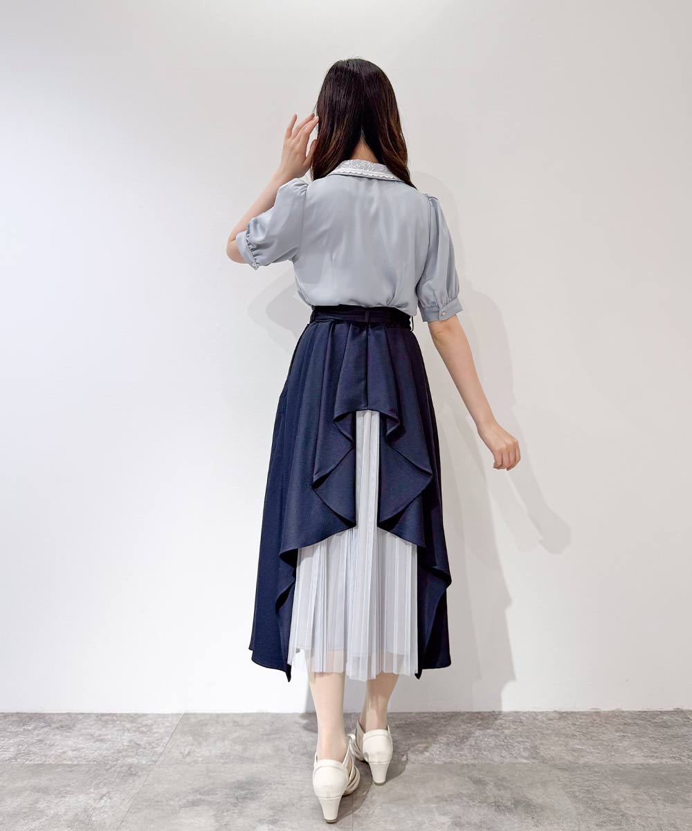 レースリボンタイ付き5分袖ブラウス/an another angelus [57BF02h013