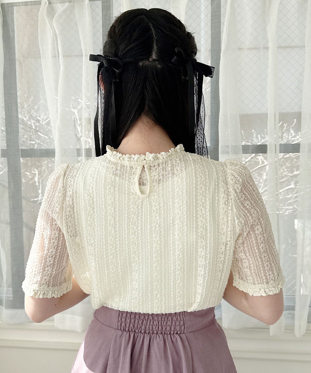 ストライプレース5分袖トップス/F&A [57CI01h001] | F i.n.t公式通販サイト