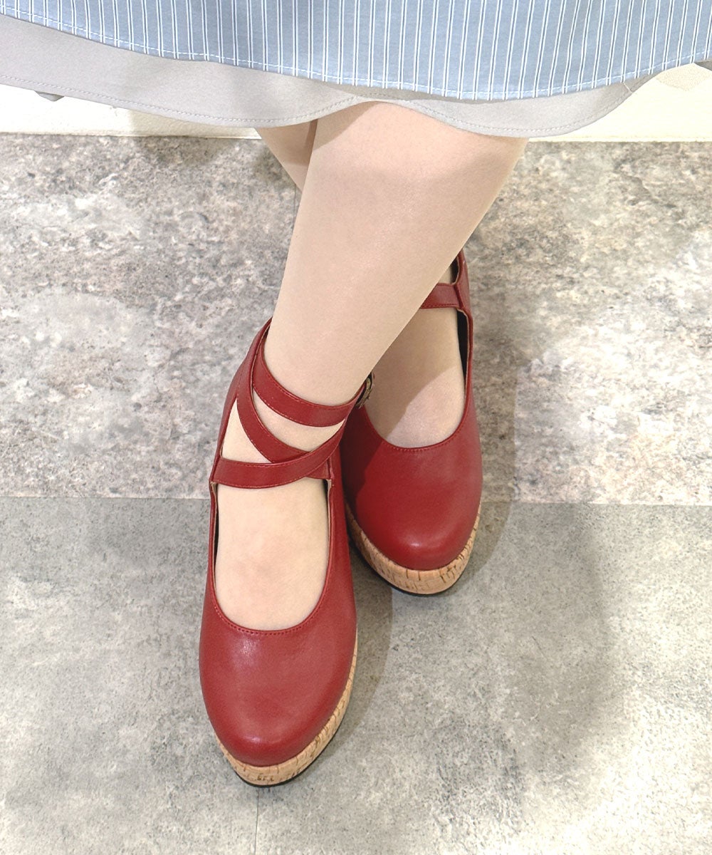 ★完売★ an another angelusクロスストラップ厚底パンプス　赤 再予約】クロスストラップ厚底パンプス/an another angelus