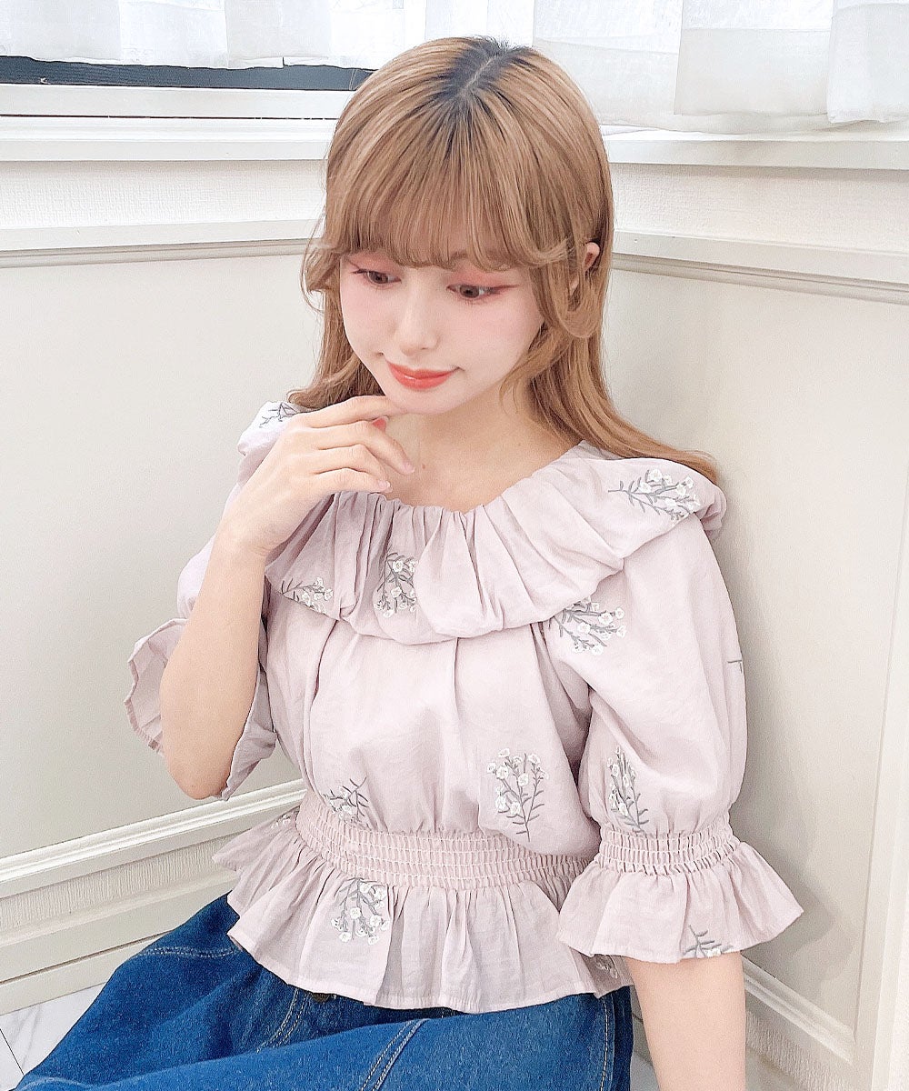 アリッサム刺繍オフショルブラウス/an another angelus [57BF02h010