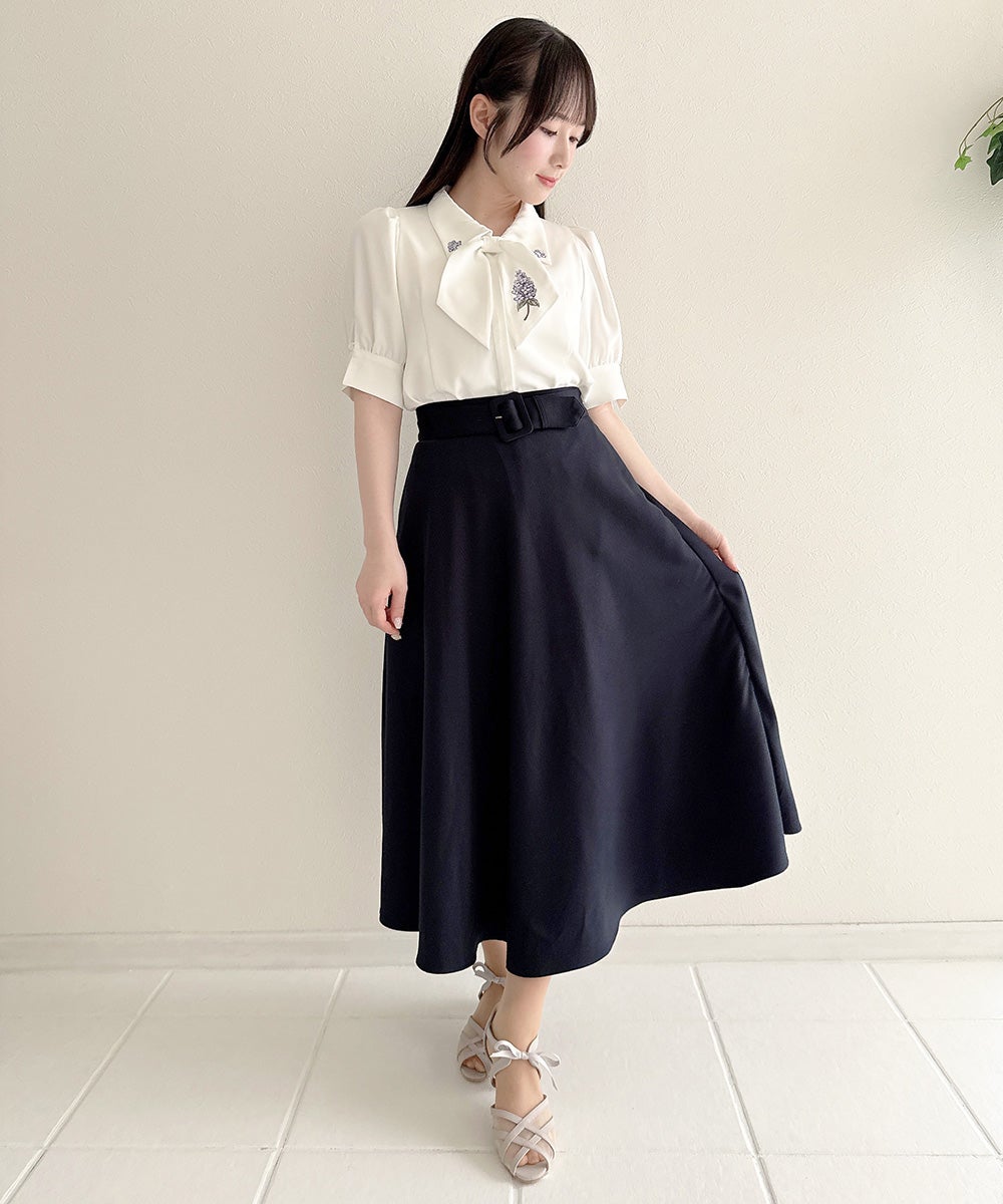 ライラック刺繍スカーフタイブラウス/an another angelus [57BF02h011