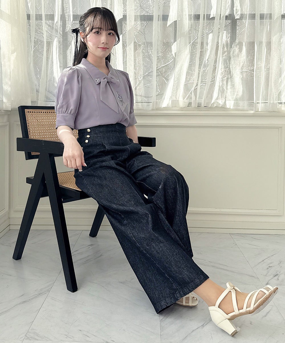 ライラック刺繍スカーフタイブラウス/an another angelus [57BF02h011