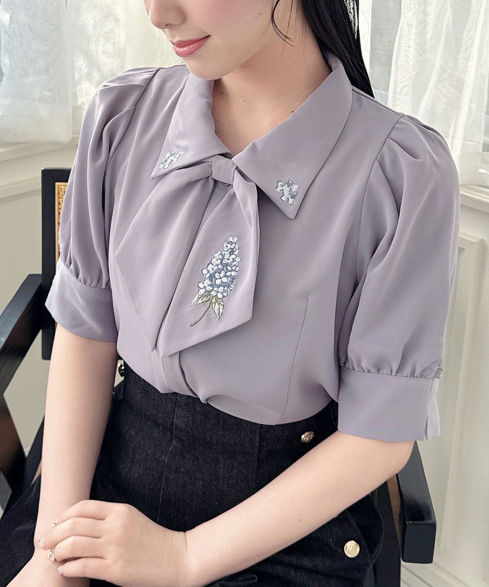 ライラック刺繍スカーフタイブラウス/an another angelus [57BF02h011