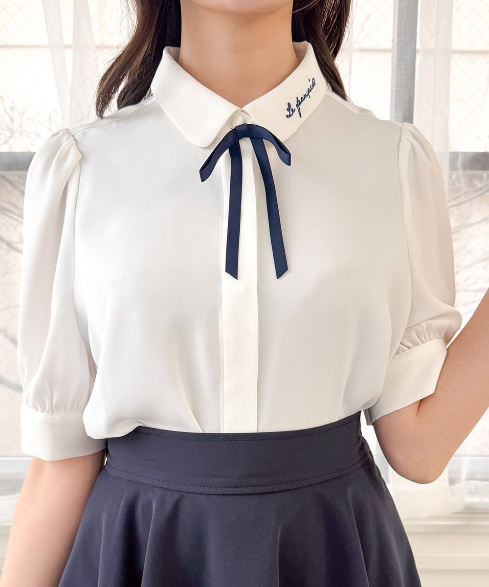 リボンタイ付きロゴ刺繍衿ブラウス/F i.n.t [57AF02h007] | F i.n.t
