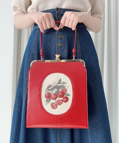 チェリー刺繍スクエアがま口バッグ/an another angelus [58BC05a004