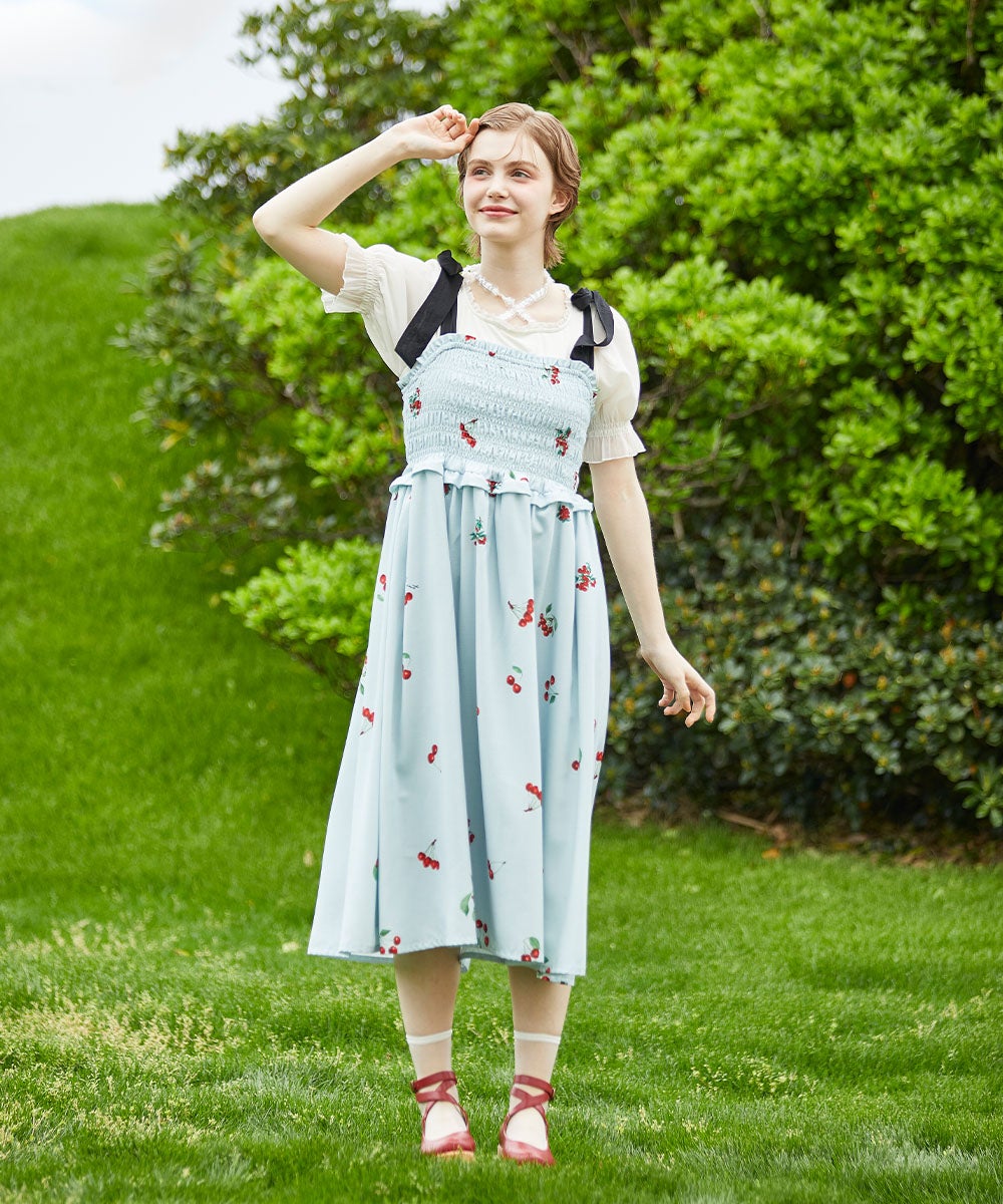 ご予約】チェリー柄シャーリングワンピース/F i.n.t [58AE02f019][6月