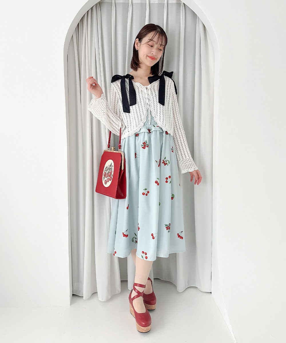 チェリー柄シャーリングワンピース/F i.n.t [58AE02f019] | F i.n.t
