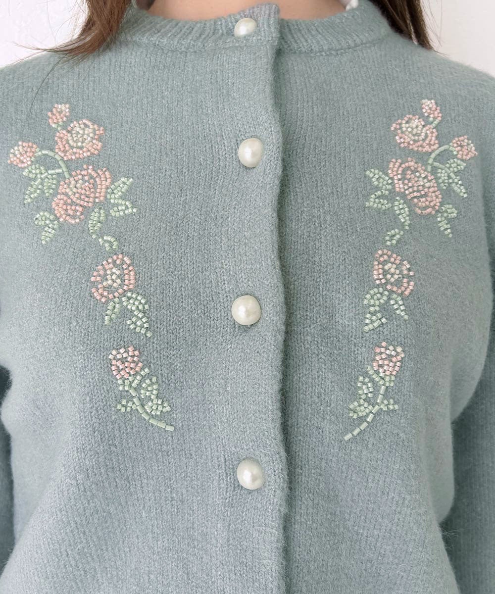 ご予約】ローズモチーフビーズ刺繍ニットカーディガン/an3 Limited