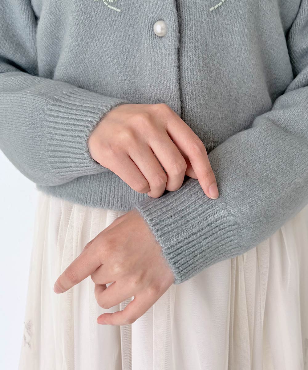ご予約】ローズモチーフビーズ刺繍ニットカーディガン/an3 Limited