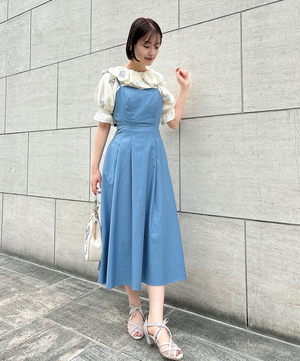 バックカッティングキャミワンピース 　blue green バックカッティングキャミワンピース/an another angelus [58BE03f014
