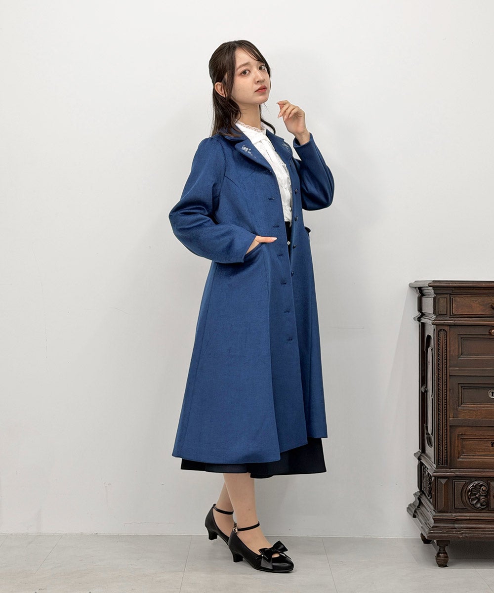 【新品】ロンハーマン別注　アンヌマリー ヘルケス ジャケット&カメラブローチ ご予約】ローズ刺繍開衿ロングコート/an another angelus [60BD03j007
